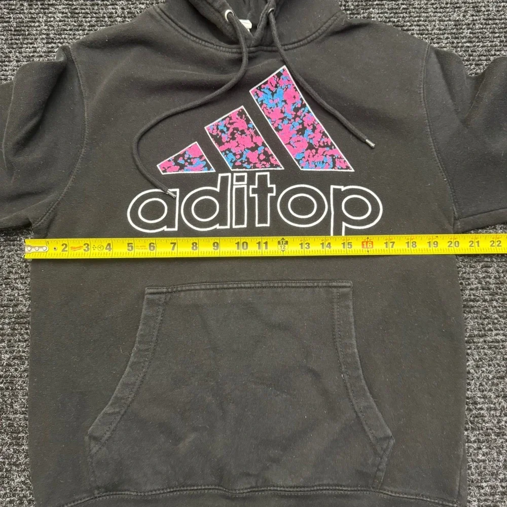 Adidas Aditop Black Graphic Hoodie Pink Blue Splatter‎ Logo Pullover Mens Medium
